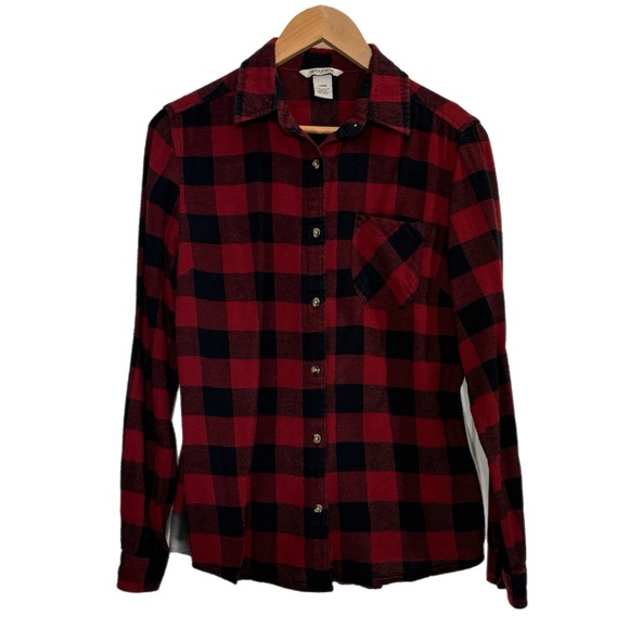 Field & Stream red & black checked cotton flannel long sleeve button up shacket - Picture 1 of 3